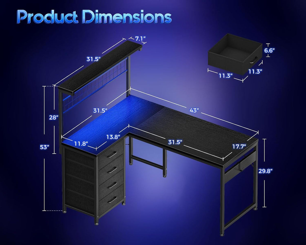 Forty Three Inch L Shaped Executive Gaming Desk Black-1