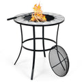 Portable Round Fire Pit Table with Mesh Cover and Fire Poker-0