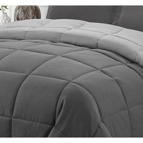 Twin/Twin XL Traditional Microfiber Reversible 3 Piece Comforter Set in Grey-3