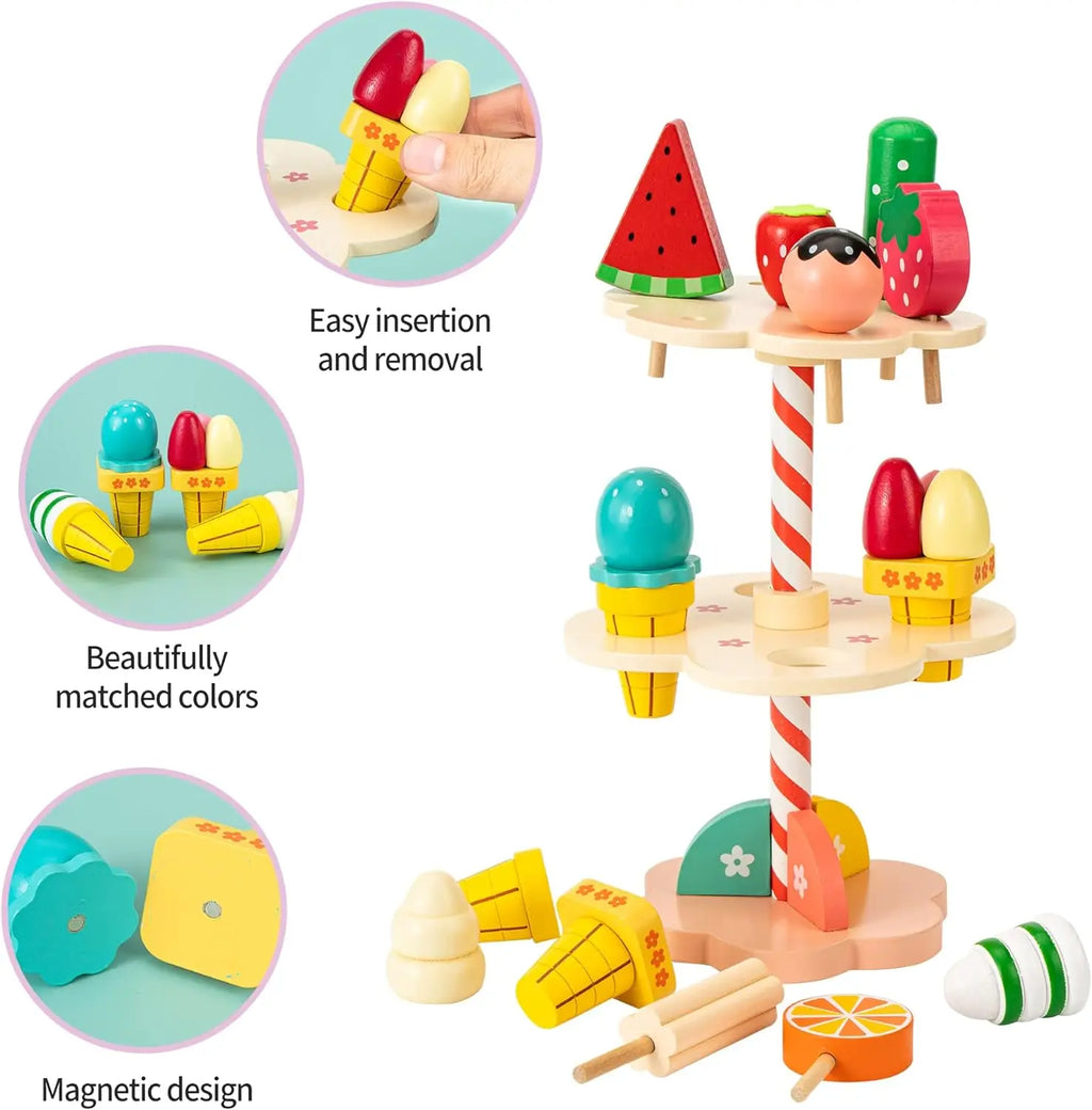 Montessori Wooden Ice Cream shop Playset-4